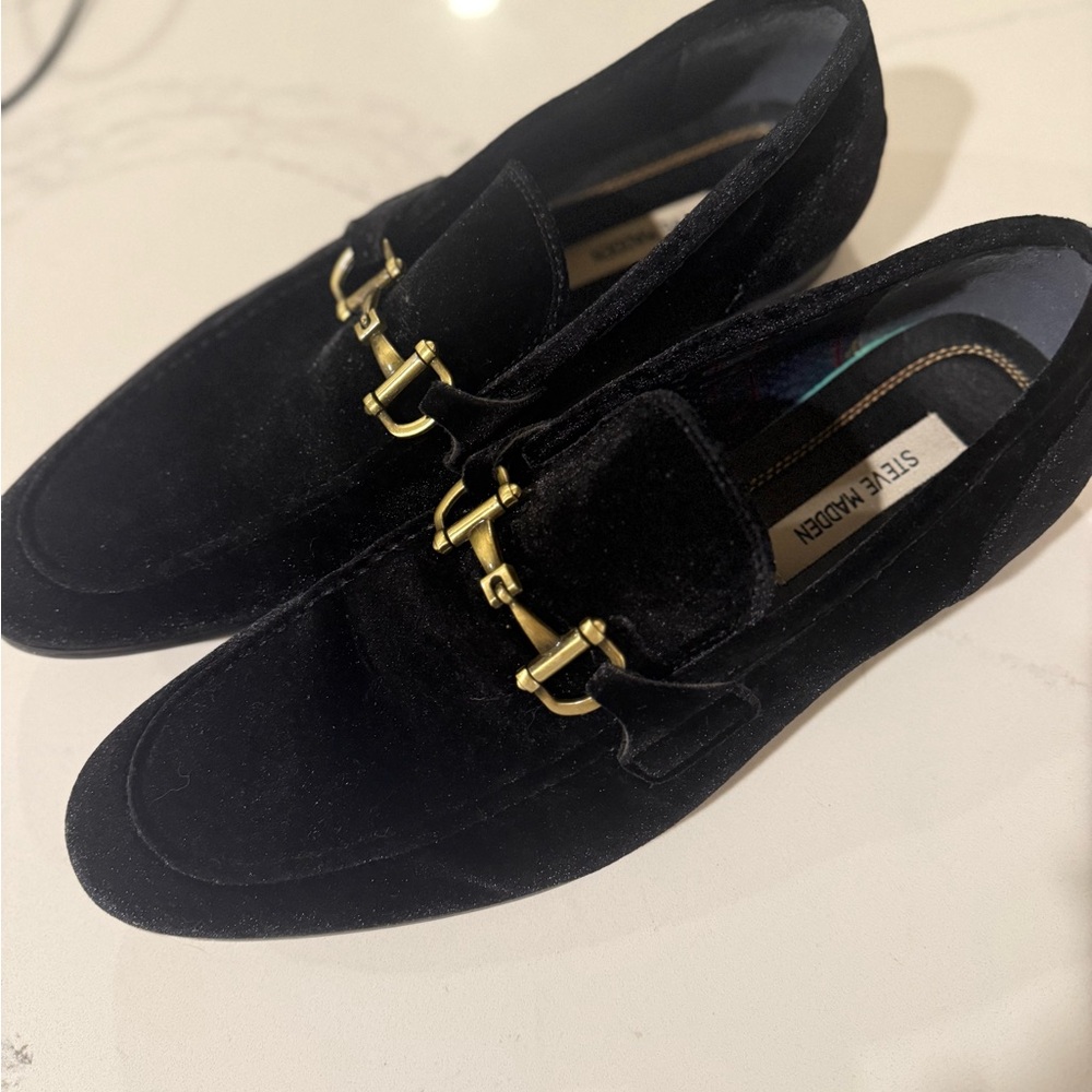 Steve Madden Black Velvet Loafers Delray - Picture 7 of 7